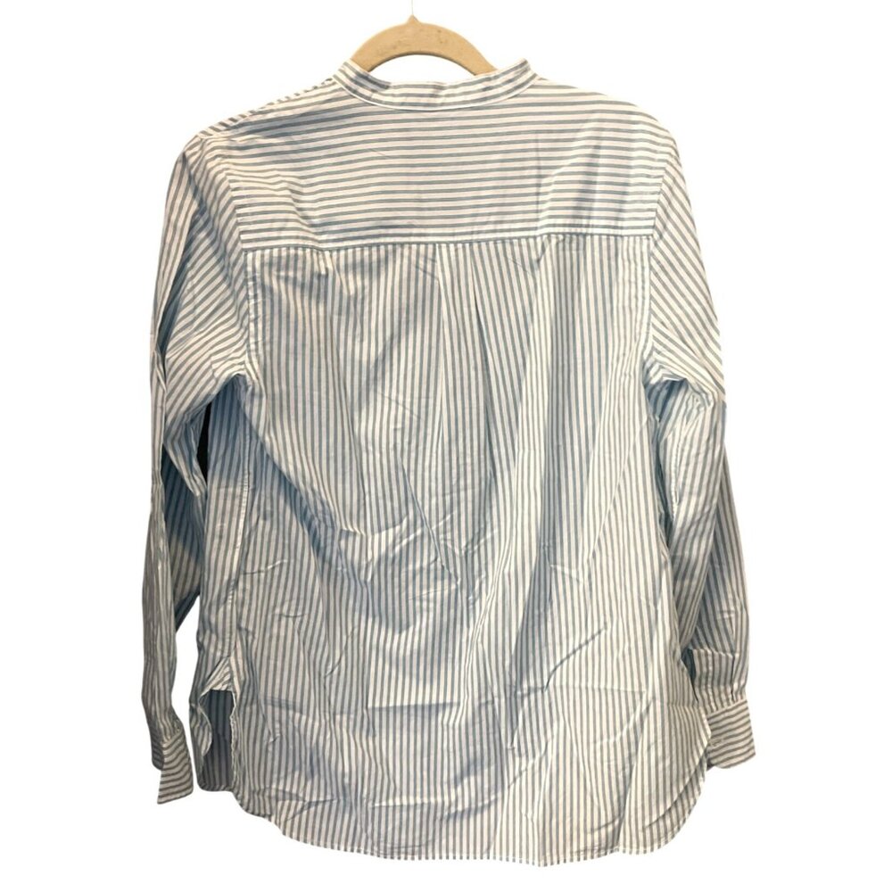 Gap Womens Cotton Blouse Striped Teal White Bib Long Sleeve Size Small - Picture 3 of 7